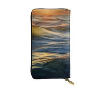 NBSKSDLK Dawn Ocean Waves Leather Wallet RFID Blocking Credit Card Case Large Capacity Money Organizer with Zipper Pocket - Slim Minimalist Cash Wallet for Men Women Phone Clutch Gift