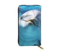NBSKSDLK Dolphin with a Smile Leather Wallet RFID Blocking Credit Card Case Large Capacity Money Organizer with Zipper Pocket - Slim Minimalist Cash Wallet for Men Women Phone Clutch Gift