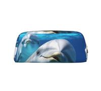 NBSKSDLK Dolphin with a Smile Makeup Bag for Women Men Pencil Pouch Travel Small Cosmetic Bag Zippered Toiletry Bags Aesthetic Pen Bags Trendy Storage Bags Leather Coin Pouch Purse, Gold, One Size