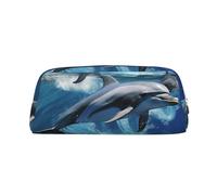 NBSKSDLK Dolphins Makeup Bag for Women Men Pencil Pouch Travel Small Cosmetic Bag Zippered Toiletry Bags Aesthetic Pen Bags Leather Coin Pouch Purse, Silver, One Size