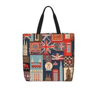 NBSKSDLK England Symbols Tote Bag Travel Large Shoulder Bag with Zipper Gifts for Women Casual Tote's Handbags Waterproof Beach Bags Lightweight Work Laptop Bag Reusable Grocery Bag