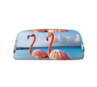 NBSKSDLK Flamingo on Beach Makeup Bag for Women Men Pencil Pouch Travel Small Cosmetic Bag Zippered Toiletry Bags Aesthetic Pen Bags Trendy Storage Bags Leather Coin Pouch Purse, Gold, One Size