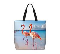 NBSKSDLK Flamingo on Beach Tote Bag Travel Large Shoulder Bag with Zipper Gifts for Women Casual Tote's Handbags Waterproof Beach Bags Lightweight Work Laptop Bag Reusable Grocery Bag