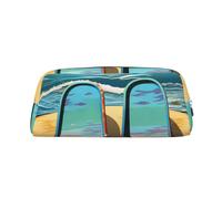 NBSKSDLK Flip flops and tropical beach scene Makeup Bag for Women Men Pencil Pouch Travel Small Cosmetic Bag Zippered Toiletry Bags Aesthetic Pen Bags Trendy Storage Bags Leather Coin Pouch Purse