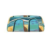 NBSKSDLK Flip flops and tropical beach scene Makeup Bag for Women Men Pencil Pouch Travel Small Cosmetic Bag Zippered Toiletry Bags Aesthetic Pen Bags Trendy Storage Bags Leather Coin Pouch Purse