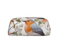 NBSKSDLK Floral Print Watercolor Robin Bird Makeup Bag for Women Men Pencil Pouch Travel Small Cosmetic Bag Zippered Toiletry Bags Aesthetic Pen Bags Trendy Storage Bags Leather Coin Pouch Purse