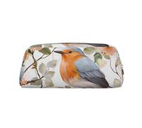 NBSKSDLK Floral Print Watercolor Robin Bird Makeup Bag for Women Men Pencil Pouch Travel Small Cosmetic Bag Zippered Toiletry Bags Aesthetic Pen Bags Trendy Storage Bags Leather Coin Pouch Purse, Gold