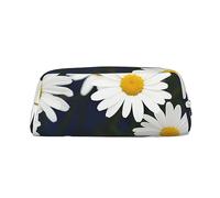 NBSKSDLK Flowers Daisy Makeup Bag for Women Men Pencil Pouch Travel Small Cosmetic Bag Zippered Toiletry Bags Aesthetic Pen Bags Trendy Storage Bags Leather Coin Pouch Purse, Silver, One size