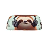 NBSKSDLK funny Cute Animal Sloth Music Makeup Bag for Women Men Pencil Pouch Travel Small Cosmetic Bag Zippered Toiletry Bags Aesthetic Pen Bags Trendy Storage Bags Leather Coin Pouch Purse, Silver