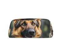 NBSKSDLK German shepherd Makeup Bag for Women Men Pencil Pouch Travel Small Cosmetic Bag Zippered Toiletry Bags Aesthetic Pen Bags Trendy Storage Bags Leather Coin Pouch Purse, Silver, One size