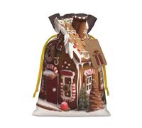 NBSKSDLK Gingerbread House Christmas Gift Bags with Tags & Ribbon Ties, Personalized Santa Sack Xmas Treat Pouch Party Favor Bags Drawstring Christmas Sacks for Holiday Presents Storage Small