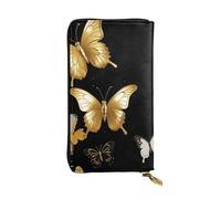 NBSKSDLK Gold White Butterflies Black Leather Wallet RFID Blocking Credit Card Case Large Capacity Money Organizer with Zipper Pocket - Slim Minimalist Cash Wallet for Men Women Phone Clutch Gift