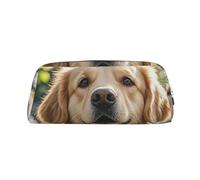 NBSKSDLK Golden Retriever Makeup Bag for Women Men Pencil Pouch Travel Small Cosmetic Bag Zippered Toiletry Bags Aesthetic Pen Bags Trendy Storage Bags Leather Coin Pouch Purse, Silver, One Size