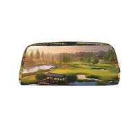 NBSKSDLK Golf Resort Park Makeup Bag for Women Men Pencil Pouch Travel Small Cosmetic Bag Zippered Toiletry Bags Aesthetic Pen Bags Trendy Storage Bags Leather Coin Pouch Purse, Gold, One size