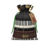 NBSKSDLK Guitar Piano Pattern Christmas Gift Bags with Tags & Ribbon Ties, Personalized Santa Sack Xmas Treat Pouch Party Favor Bags Drawstring Christmas Sacks for Holiday Presents Storage Small
