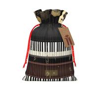 NBSKSDLK Guitar Piano Pattern Christmas Gift Bags with Tags & Ribbon Ties, Personalized Santa Sack Xmas Treat Pouch Party Favor Bags Drawstring Christmas Sacks for Holiday Presents Storage Medium