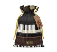 NBSKSDLK Guitar Piano Pattern Christmas Gift Bags with Tags & Ribbon Ties, Personalized Santa Sack Xmas Treat Pouch Party Favor Bags Drawstring Christmas Sacks for Holiday Presents Storage Medium