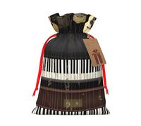 NBSKSDLK Guitar Piano Pattern Christmas Gift Bags with Tags & Ribbon Ties, Personalized Santa Sack Xmas Treat Pouch Party Favor Bags Drawstring Christmas Sacks for Holiday Presents Storage Small