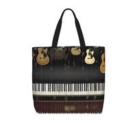 NBSKSDLK Guitar Piano Pattern Tote Bag Travel Large Shoulder Bag with Zipper Gifts for Women Casual Tote's Handbags Waterproof Beach Bags Lightweight Work Laptop Bag Reusable Grocery Bag