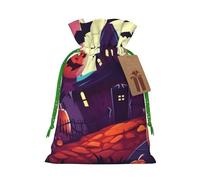 NBSKSDLK happy halloween Christmas Gift Bags with Tags & Ribbon Ties, Personalized Santa Sack Xmas Treat Pouch Party Favor Bags Drawstring Christmas Sacks for Holiday Presents Storage Small