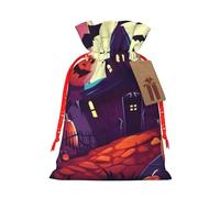 NBSKSDLK happy halloween Christmas Gift Bags with Tags & Ribbon Ties, Personalized Santa Sack Xmas Treat Pouch Party Favor Bags Drawstring Christmas Sacks for Holiday Presents Storage Medium