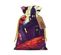 NBSKSDLK happy halloween Christmas Gift Bags with Tags & Ribbon Ties, Personalized Santa Sack Xmas Treat Pouch Party Favor Bags Drawstring Christmas Sacks for Holiday Presents Storage Small