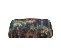 NBSKSDLK Hong Kong Makeup Bag for Women Men Pencil Pouch Travel Small Cosmetic Bag Zippered Toiletry Bags Aesthetic Pen Bags Trendy Storage Bags Leather Coin Pouch Purse, Gold, One Size