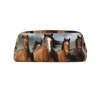 NBSKSDLK Horses Makeup Bag for Women Men Pencil Pouch Travel Small Cosmetic Bag Zippered Toiletry Bags Aesthetic Pen Bags Leather Coin Pouch Purse, Silver, One Size