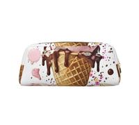 NBSKSDLK Ice Cream Makeup Bag for Women Men Pencil Pouch Travel Small Cosmetic Bag Zippered Toiletry Bags Aesthetic Pen Bags Trendy Storage Bags Leather Coin Pouch Purse, Gold, One size