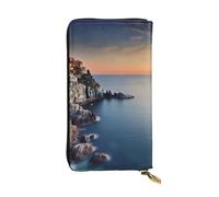 NBSKSDLK Italy Sea at Sunset Leather Wallet RFID Blocking Credit Card Case Large Capacity Money Organizer with Zipper Pocket - Slim Minimalist Cash Wallet for Men Women Phone Clutch Gift