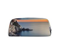 NBSKSDLK Italy Sea at Sunset Makeup Bag for Women Men Pencil Pouch Travel Small Cosmetic Bag Zippered Toiletry Bags Aesthetic Pen Bags Trendy Storage Bags Leather Coin Pouch Purse