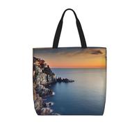 NBSKSDLK Italy Sea at Sunset Tote Bag Travel Large Shoulder Bag with Zipper Gifts for Women Casual Tote's Handbags Waterproof Beach Bags Lightweight Work Laptop Bag Reusable Grocery Bag