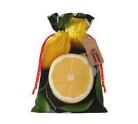 NBSKSDLK Lemon and Flower Christmas Gift Bags with Tags & Ribbon Ties, Personalized Santa Sack Xmas Treat Pouch Party Favor Bags Drawstring Christmas Sacks for Holiday Presents Storage Medium