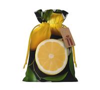 NBSKSDLK Lemon and Flower Christmas Gift Bags with Tags & Ribbon Ties, Personalized Santa Sack Xmas Treat Pouch Party Favor Bags Drawstring Christmas Sacks for Holiday Presents Storage Small