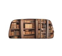 NBSKSDLK Library Bookcase Makeup Bag for Women Men Pencil Pouch Travel Small Cosmetic Bag Zippered Toiletry Bags Aesthetic Pen Bags Trendy Storage Bags Leather Coin Pouch Purse, Gold, One size