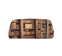 NBSKSDLK Library Bookcase Makeup Bag for Women Men Pencil Pouch Travel Small Cosmetic Bag Zippered Toiletry Bags Aesthetic Pen Bags Trendy Storage Bags Leather Coin Pouch Purse, Silver, One size