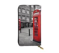 NBSKSDLK London Red Telephone Booth Leather Wallet RFID Blocking Credit Card Case Large Capacity Money Organizer with Zipper Pocket - Slim Minimalist Cash Wallet for Men Women Phone Clutch Gift