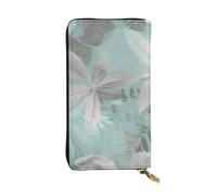 NBSKSDLK Mint Gray Leaves Leather Wallet RFID Blocking Credit Card Case Large Capacity Money Organizer with Zipper Pocket - Slim Minimalist Cash Wallet for Men Women Phone Clutch Gift