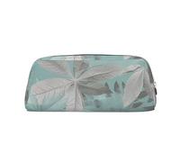 NBSKSDLK Mint Gray Leaves Makeup Bag for Women Men Pencil Pouch Travel Small Cosmetic Bag Zippered Toiletry Bags Aesthetic Pen Bags Trendy Storage Bags Leather Coin Pouch Purse, Silver, One Size