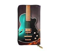 NBSKSDLK Music Green Guitar Leather Wallet RFID Blocking Credit Card Case Large Capacity Money Organizer with Zipper Pocket - Slim Minimalist Cash Wallet for Men Women Phone Clutch Gift