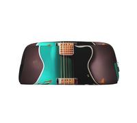 NBSKSDLK Music Green Guitar Makeup Bag for Women Men Pencil Pouch Travel Small Cosmetic Bag Zippered Toiletry Bags Aesthetic Pen Bags Trendy Storage Bags Leather Coin Pouch Purse, Silver, One Size
