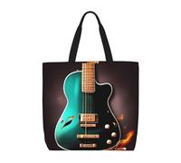 NBSKSDLK Music Green Guitar Tote Bag Travel Large Shoulder Bag with Zipper Gifts for Women Casual Tote's Handbags Waterproof Beach Bags Lightweight Work Laptop Bag Reusable Grocery Bag