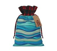 NBSKSDLK Ocean stripe pattern Christmas Gift Bags with Tags & Ribbon Ties, Buffalo Plaid Santa Sack Xmas Treat Pouch Party Favor Bags Drawstring Christmas Sacks for Holiday Presents Storage Small