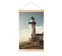 NBSKSDLK Old Lighthouse Poster Wooden Shaft Hanging Posters Modern Wall Art Prints Vintage Wall Banner Canvas Artwork with Wood Frames Scroll Paintings for Home Decor Ready to Hang 16"x24"