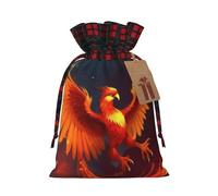NBSKSDLK Orange Red Phoenix Christmas Gift Bags with Tags & Ribbon Ties, Buffalo Plaid Santa Sack Xmas Treat Pouch Party Favor Bags Drawstring Christmas Sacks for Holiday Presents Storage Medium