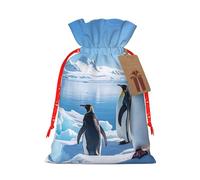 NBSKSDLK Penguin Antarctica Ice Christmas Gift Bags with Tags & Ribbon Ties, Personalized Santa Sack Xmas Treat Pouch Party Favor Bags Drawstring Christmas Sacks for Holiday Presents Storage Medium