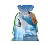 NBSKSDLK Penguins On The Iceberg Christmas Gift Bags with Tags & Ribbon Ties, Personalized Santa Sack Xmas Treat Pouch Party Favor Bags Drawstring Christmas Sacks for Holiday Presents Storage Medium