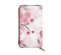 NBSKSDLK Pink Cherry Floral Leather Wallet RFID Blocking Credit Card Case Large Capacity Money Organizer with Zipper Pocket - Slim Minimalist Cash Wallet for Men Women Phone Clutch Gift