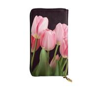 NBSKSDLK pink tulips Leather Wallet RFID Blocking Credit Card Case Large Capacity Money Organizer with Zipper Pocket - Slim Minimalist Cash Wallet for Men Women Phone Clutch Gift
