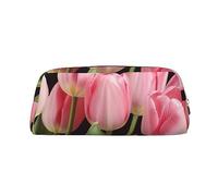 NBSKSDLK pink tulips Makeup Bag for Women Men Pencil Pouch Travel Small Cosmetic Bag Zippered Toiletry Bags Aesthetic Pen Bags Trendy Storage Bags Leather Coin Pouch Purse, Gold, One Size